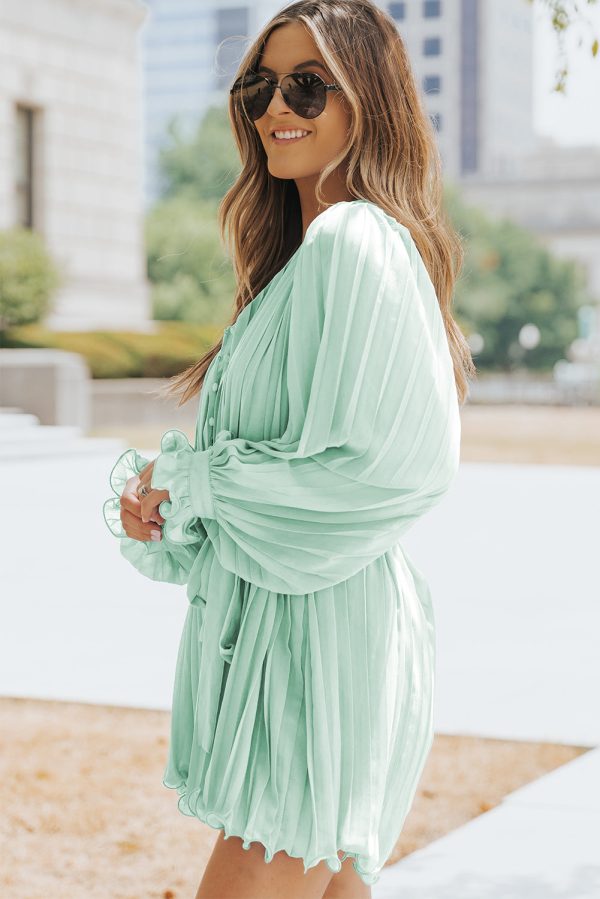 Ruffled Tie Waist Buttons V Neck Romper Discount - Image 3