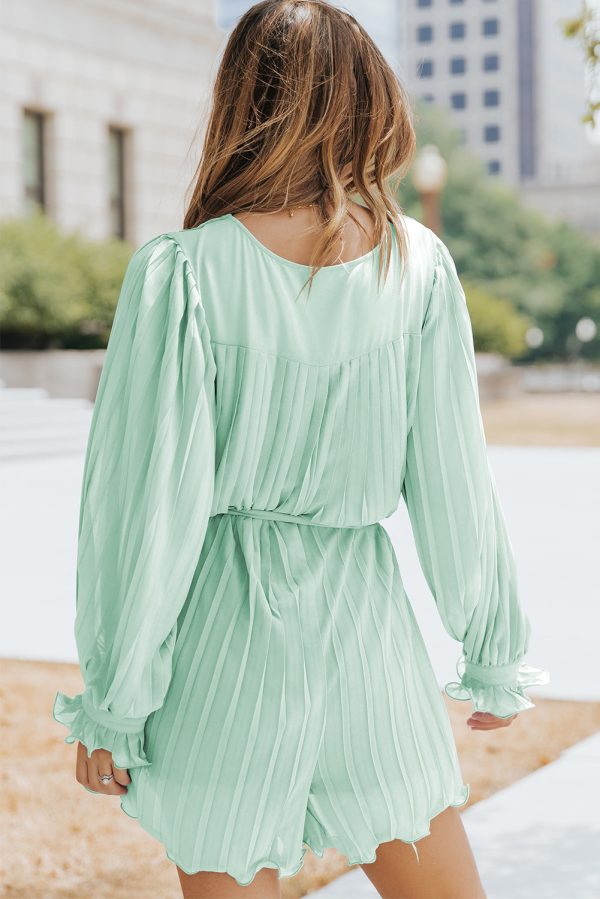 Ruffled Tie Waist Buttons V Neck Romper Discount - Image 2