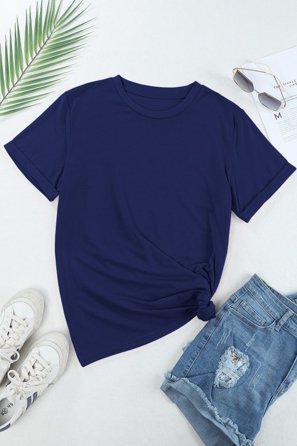 Casual Plain Crew Neck Tee For Cheap - Image 5