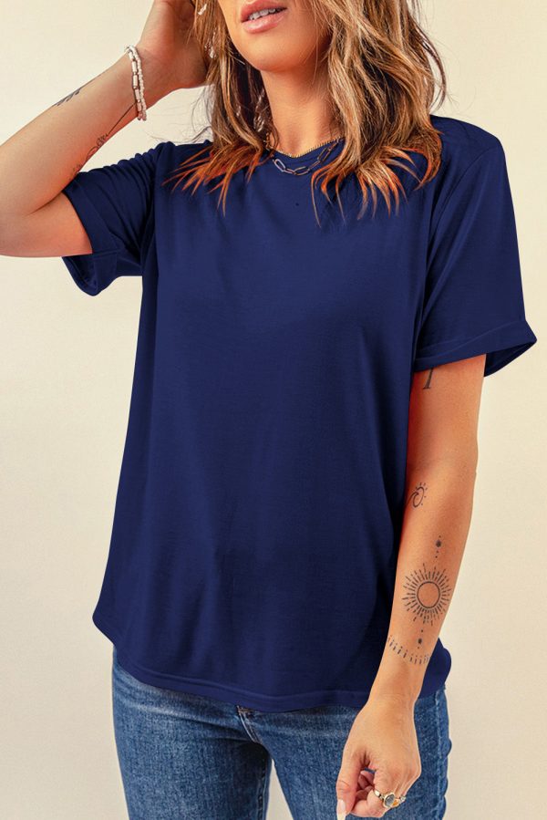 Casual Plain Crew Neck Tee For Cheap