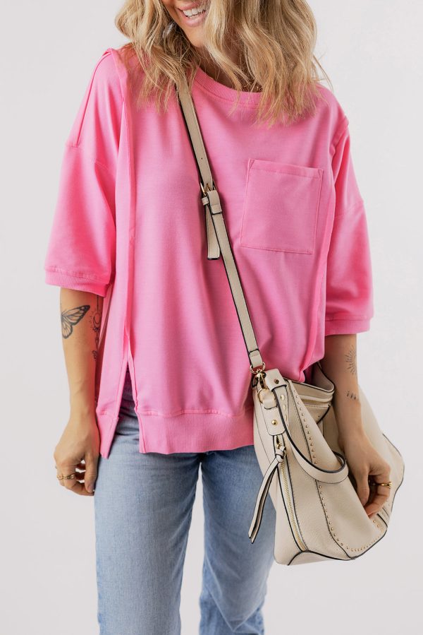 Exposed Seam Split Loose T Shirt Hot on Sale - Image 3
