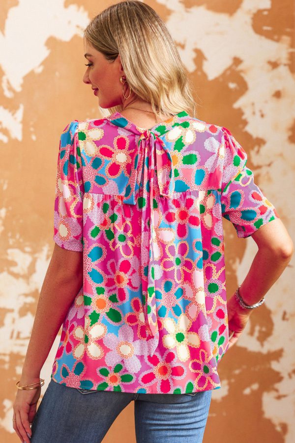 Boho Flower Puff Short Sleeve Top Hot on Sale - Image 2
