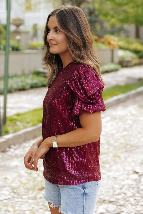 Glittering Sequin Short Bubble Sleeve Blouse Online Hot Sale - Image 3