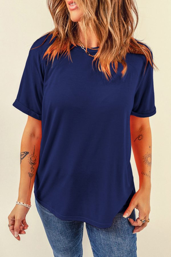 Casual Plain Crew Neck Tee For Cheap - Image 4