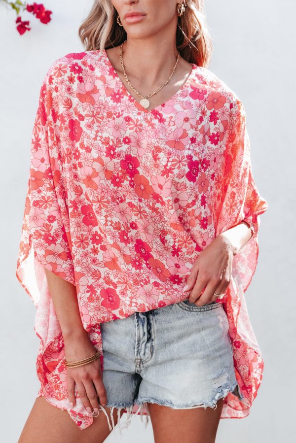 Boho Floral V Neck Kimono Style Blouse For Cheap - Image 5