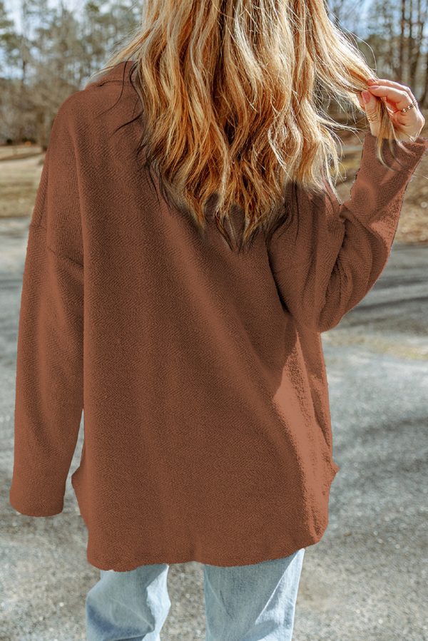 Contrast Flap Pockets Brown Relaxed Shacket on Sale - Image 2