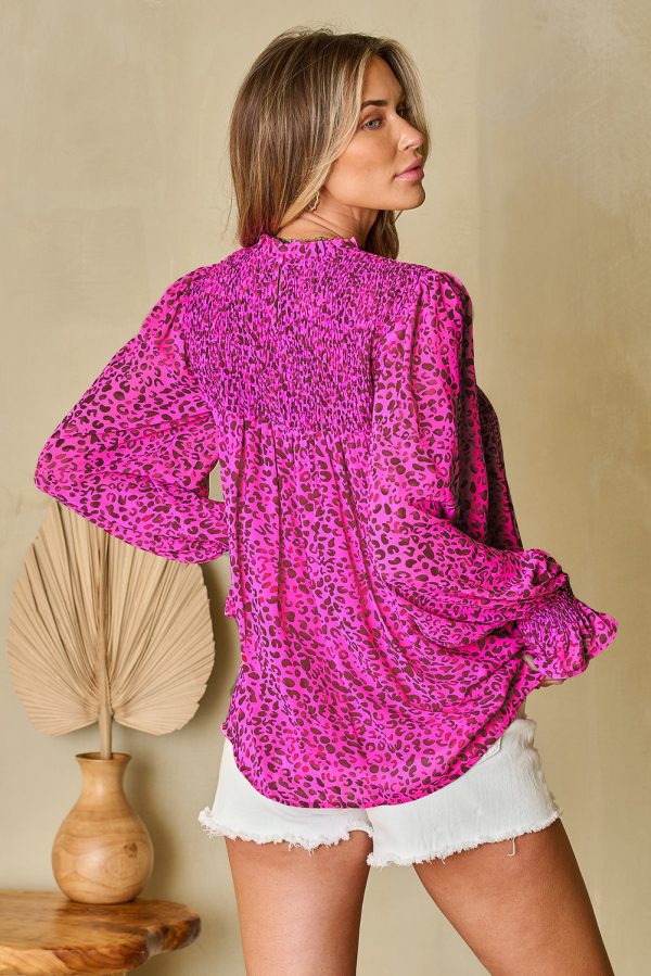 Shirred Puff Sleeve Flowy Blouse For Cheap - Image 2