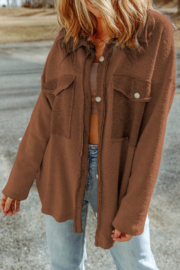Contrast Flap Pockets Brown Relaxed Shacket on Sale - Image 3