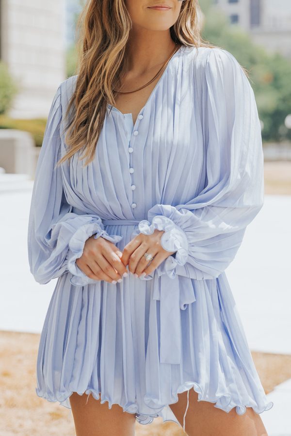 Pleated Ruffled Tie Waist Buttons Romper Hot on Sale - Image 4