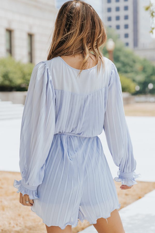 Pleated Ruffled Tie Waist Buttons Romper Hot on Sale - Image 2