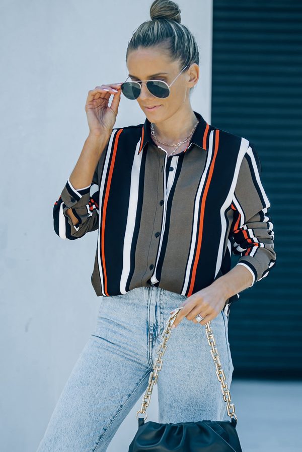 Brown Striped Modern Women Shirt Discount - Image 3
