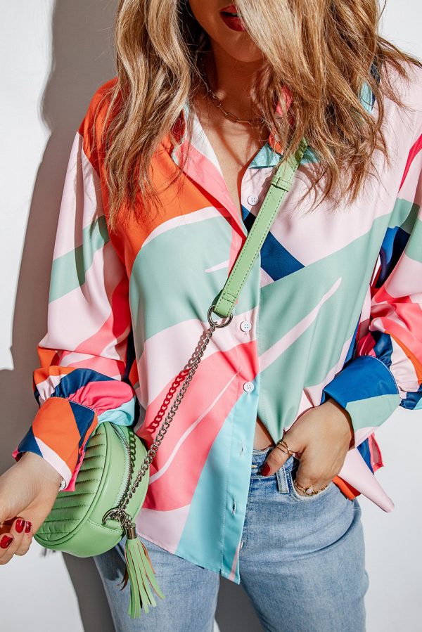 Abstract Print Cuffed Sleeve Shirt Online now - Image 3