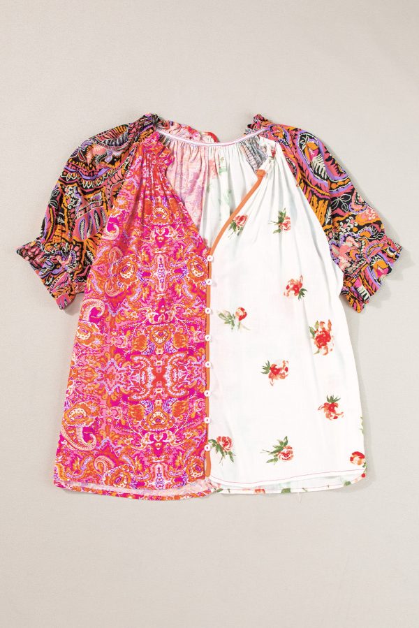 Boho Floral Buttoned Blouse Online - Image 2