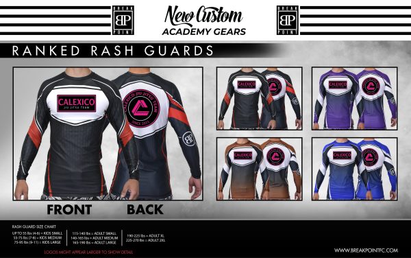Calexico BJJ Academy Ranked Long Sleeve Rash Guards #1158 B Hot on Sale